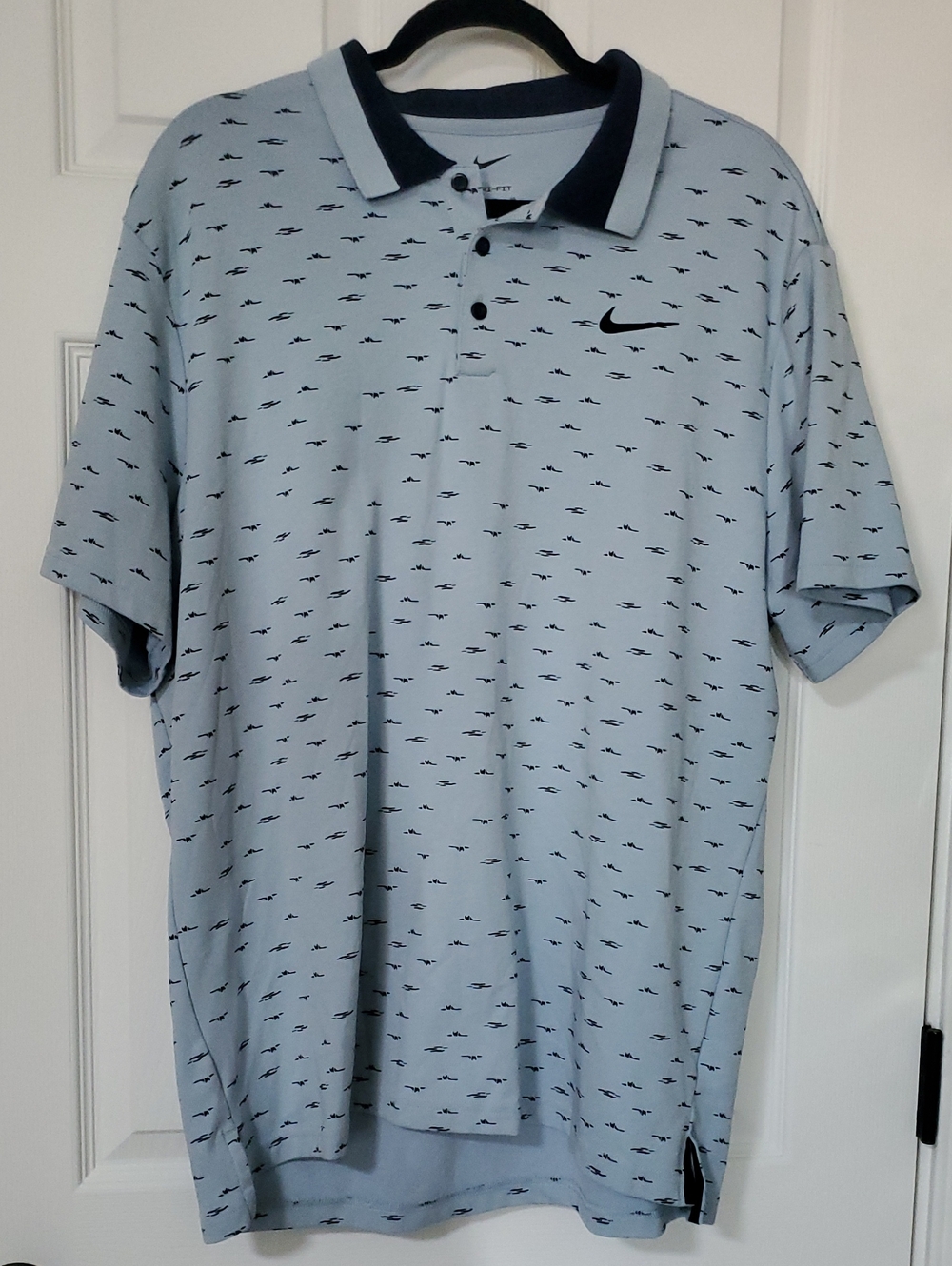 Nike Men’s Light Blue Polo with Navy Micro Print